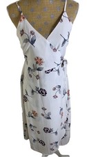 Ann Taylor Loft Floral Print Ruffled Wrap Dress White Side Tie Small Event Flora