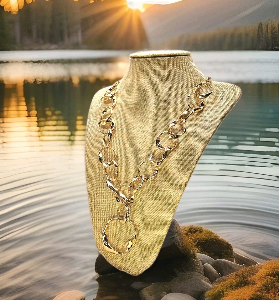 RLM Soho Precioso Colgante Palanca Tono Dorado 11"L Collar + Pendientes RLM 2"L Foto 3 de 4