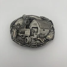 Vintage 1981 Bergamot Brass Works Farm Tractor Barn Belt Buckle 3 1/4" x 2 1/2"