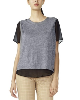 A|X Armani Exchange Womens Pieced Two-Layer Wool Jersey Tee Small Grey