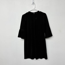 Bossini Black Bell Sleeve Mock Neck Shift Dress Women Size Large Dark Academia