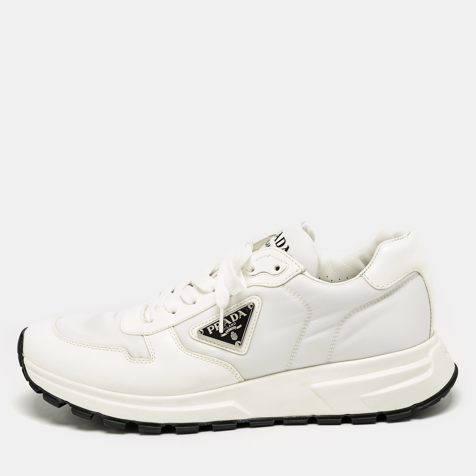 Prada Prax 01 White Leather Nylon Sneakers Size 41