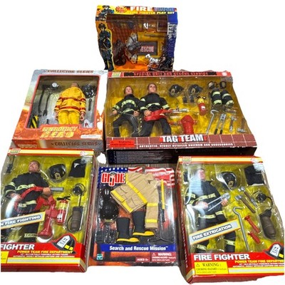 Vtg Power Team Elite GI Joe 12'' Firefighter Action Figure Accessory Toy Lot NIB