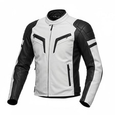 Men's White & Black Motorbike Biker Rider Cowhide Leather Handmade Racing Jacket