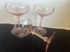 3 Pink Optic Champagne 6” Sherbet Set Depression Tall  Stemware Lot Unique Exc