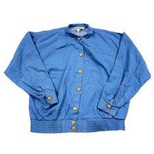Vintage Orvis Jacket Women Large Blue Chambray Denim Made in USA 80s 90s Buttons