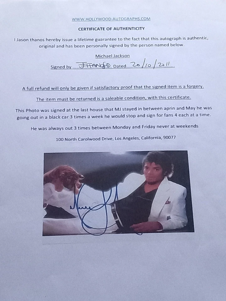 MICHAEL JACKSON SIGNED PICTURE FROM 2009 RARE !!!! - Image 2 of 2