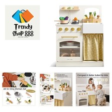 Play Kitchen, Kids Kitchen Playset, Toddler Kitchen with Cutting Food Set, Wo...