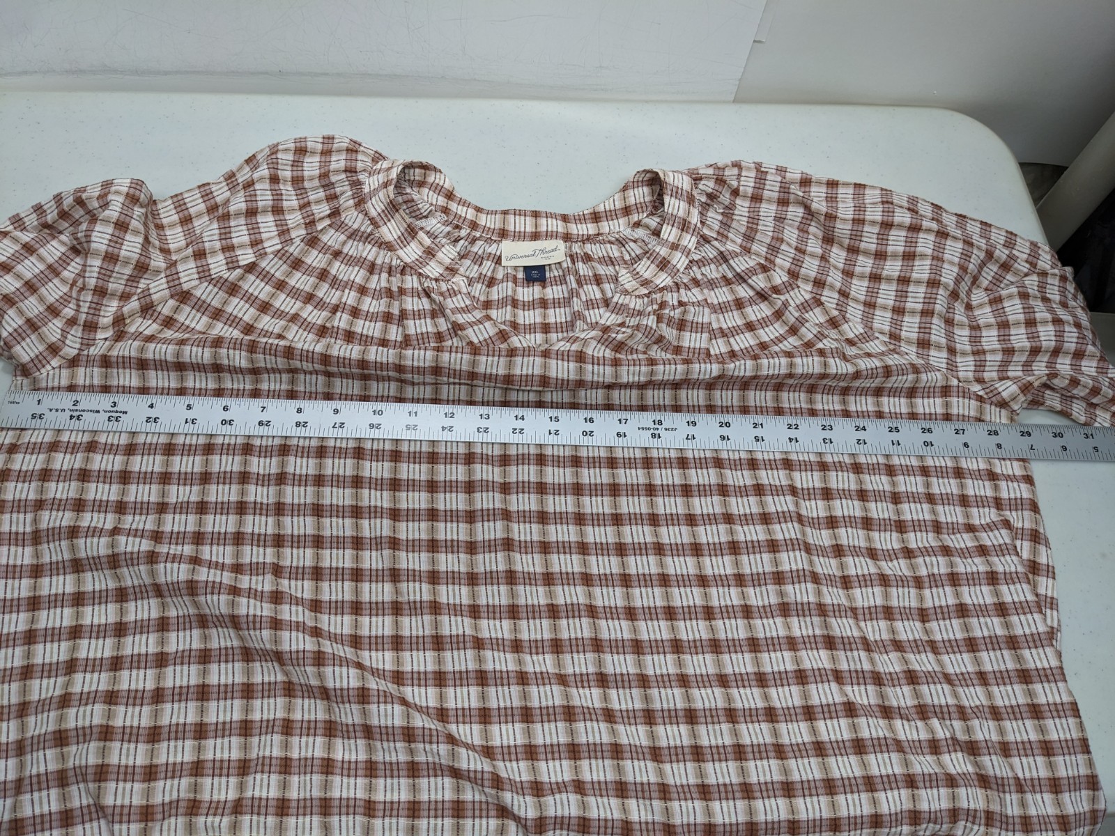 Universal Thread Plaid Peasant Top Button Blouse … - image 6