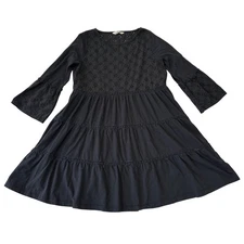 Odd Molly Tiered Short Eyelet Dress Size Medium (2) Black Witchy Boho Western