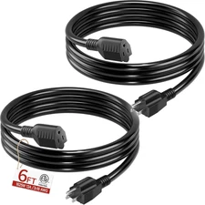 16/3 Short Extension Cord 6 FT 2 Pack, Black Extension Cord Flexible & Durable, 