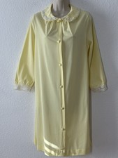 Vintage Gossard Artemis Yellow Nylon Robe Lace Trim Pocket House Coat Medium