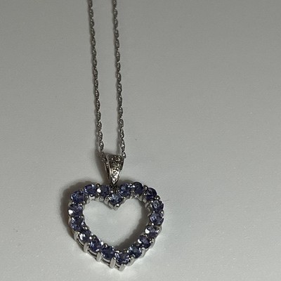 10k AU White Gold Gemstone Heart Pendant Chain Link Necklace Designer Signed