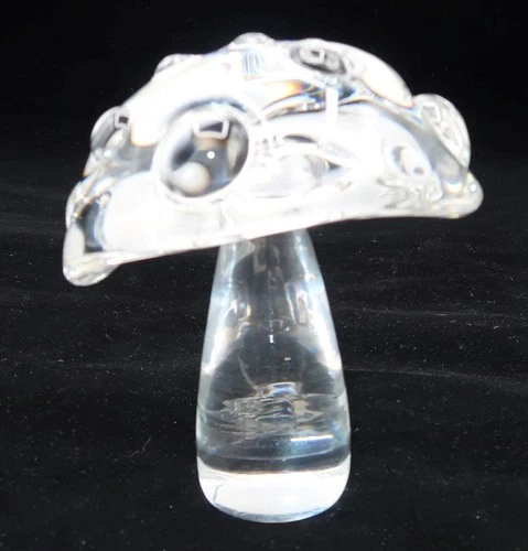 MCM Steuben Glass Smooth Stem, Polka Dots Clear Crystal MUSHROOM Figurine 4 1/2"