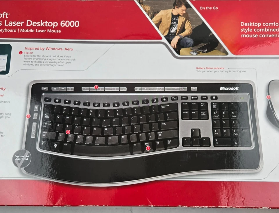 Microsoft Wireless Laser Desktop 6000 Keyboard And Mouse NIB - Image 3 of 4