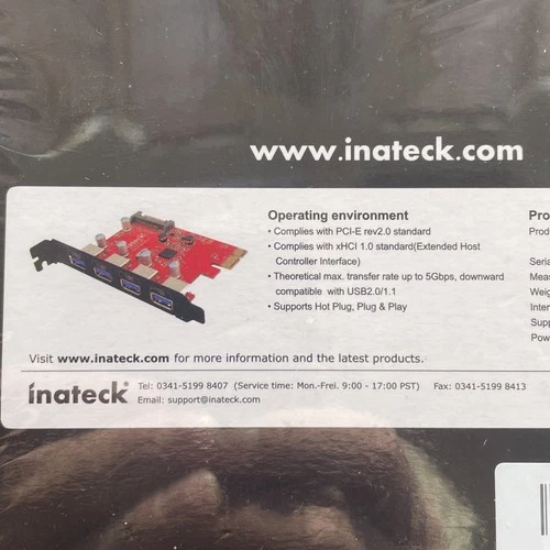 Inateck KTU3FR-4P 4 Port USB 3.0 Expansion Card New