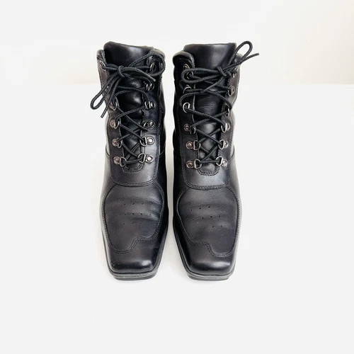 Stivali donna 10M Timberland tacco pelle nero stringati steampunk