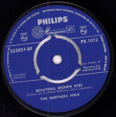 Brothers Four Beautiful Brown Eyes 7'' vinyl UK Philips 1960 3 prong label design