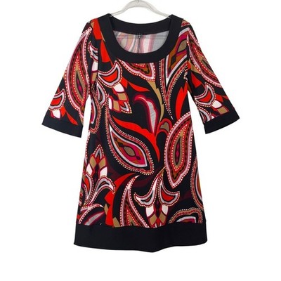 Tiana B. Black & Red Multicolor Abstract 3/4 Sleeve Shift Dress | S