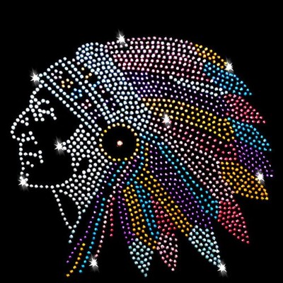 Perlen bunte primitive Mann Bügelbild Transfer Bling Hitze Strass Blatt 