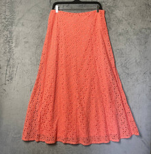 Coral Orange Lace Maxi Skirt A Line Lined Boho Large NWT Cottagecore Prairie