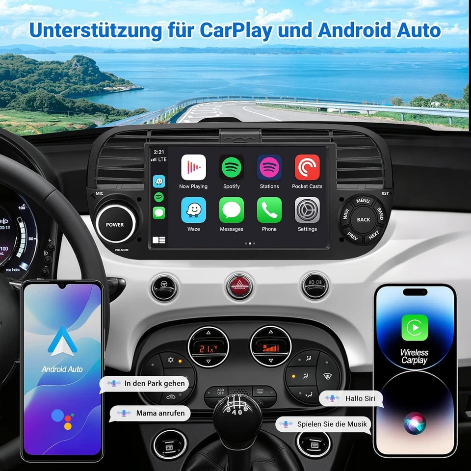 Für Fiat 500 2007-2015 Autoradio Android 14 Carplay GPS NAVI RDS 64GB mit Kamera - Bild 3 von 4