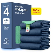 4 Pack IMPROVIA Washable Underpads, Heavy Absorbency Reusable Incontinence Pads