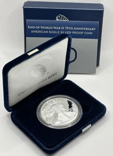 American Eagle 1 OZ U.S. Silver Proof Coin End of World War II 75th Anniversary