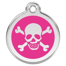 RedDingo Hundemarke Totenkopf mit Gravur hot pink f&uuml;r Hunde personalisiert
