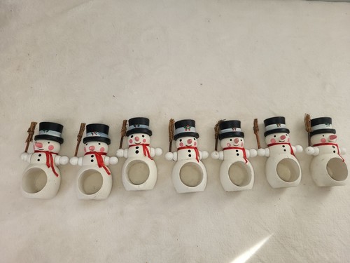 Snowman Napkin Rings Wooden Set Of 7 Super Cute - 第 1/5 張圖片