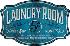 LAUNDRY ROOM WASH DRY IRON FOLD EMBOSSED ALUMINUM PARKING SIGN