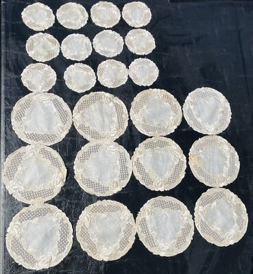 Fine Set Of Antique 19th Century Doillies. Lace With Silk Thread Floral Pattern
