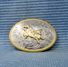 Bull Rider Cowboy Dress Belt Buckle Western Scroll Rodeo Vintage 90s   .GTA666