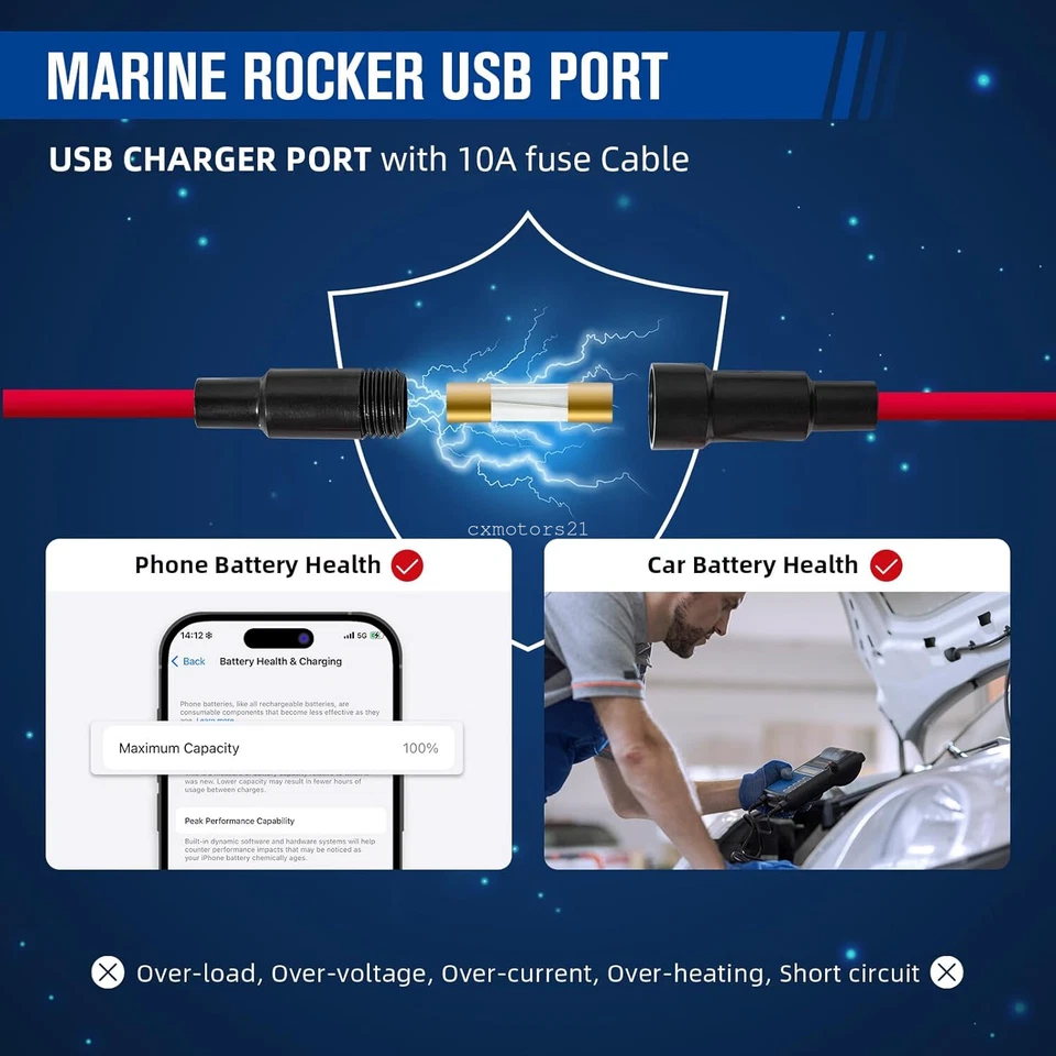 Interruptor basculante cargador USB doble 4,2 A LED azul para Can Am Commander 800 1000 Max Foto 4 de 4