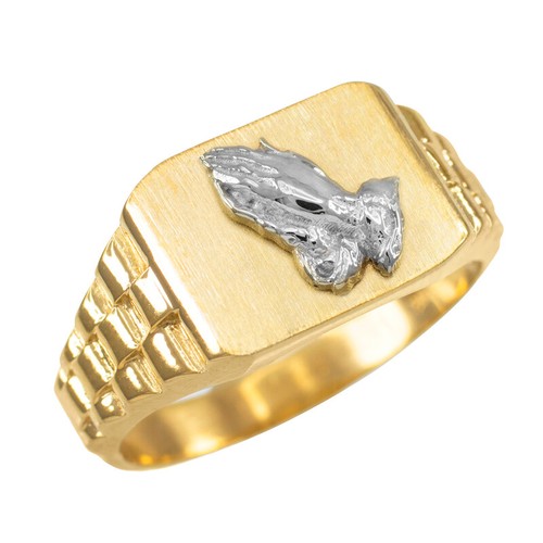 Gold Praying Hands Mens Ring