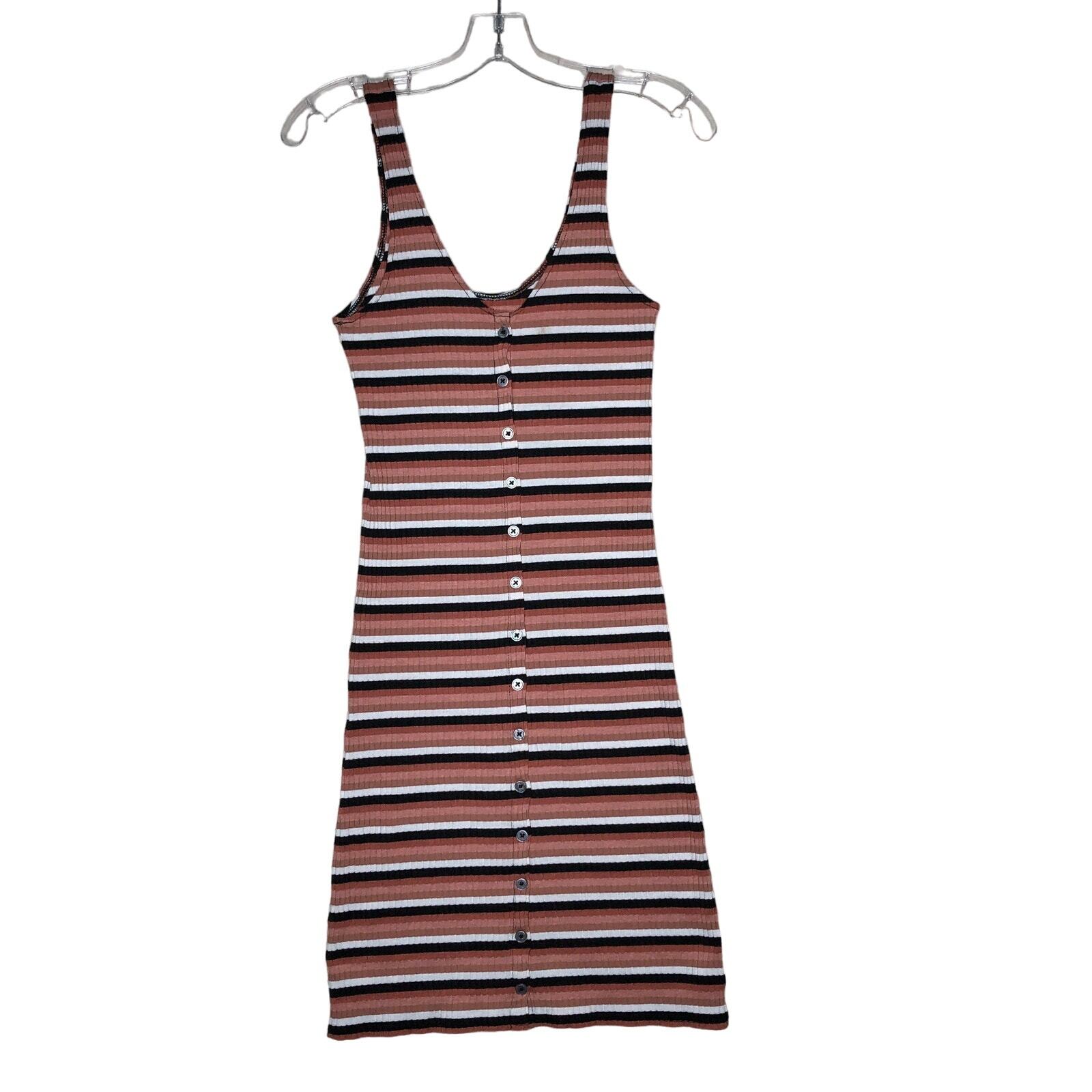 American Eagle Small Ribbed Striped Bodycon Dress with Button-Up Front  