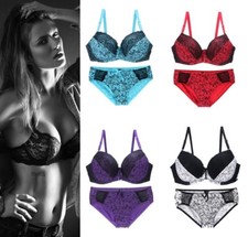 Womens Lace Push UP Padded Bra Sets Knickers Ladies Underwear 34-42 BCD/DDEF