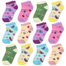 Falari 12 Pair Butterfly Mushroom Toddler Kids Girl Socks 2-4, 4-6, 6-8 year
