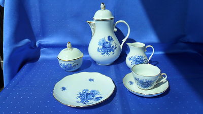 MPM Kaffeeservice  6 Personen 21-teilig Blaue Rose 24 Karat Goldauflage 