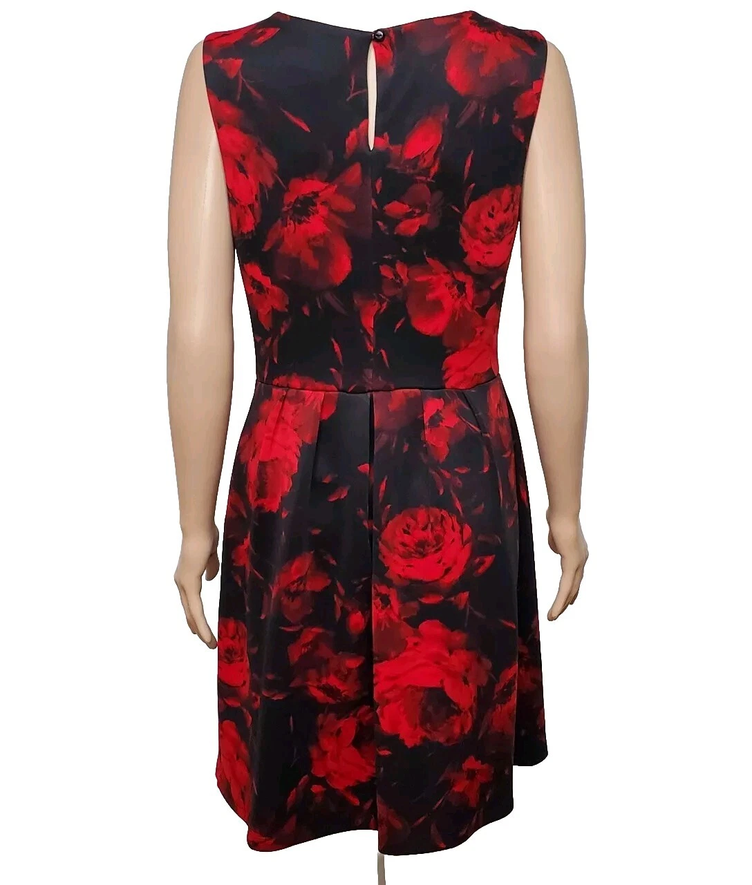 VALENTINO Abito midi ENFOCUS 8 rose rosse floreali su nero toggle buco della serratura gotico cottagecore