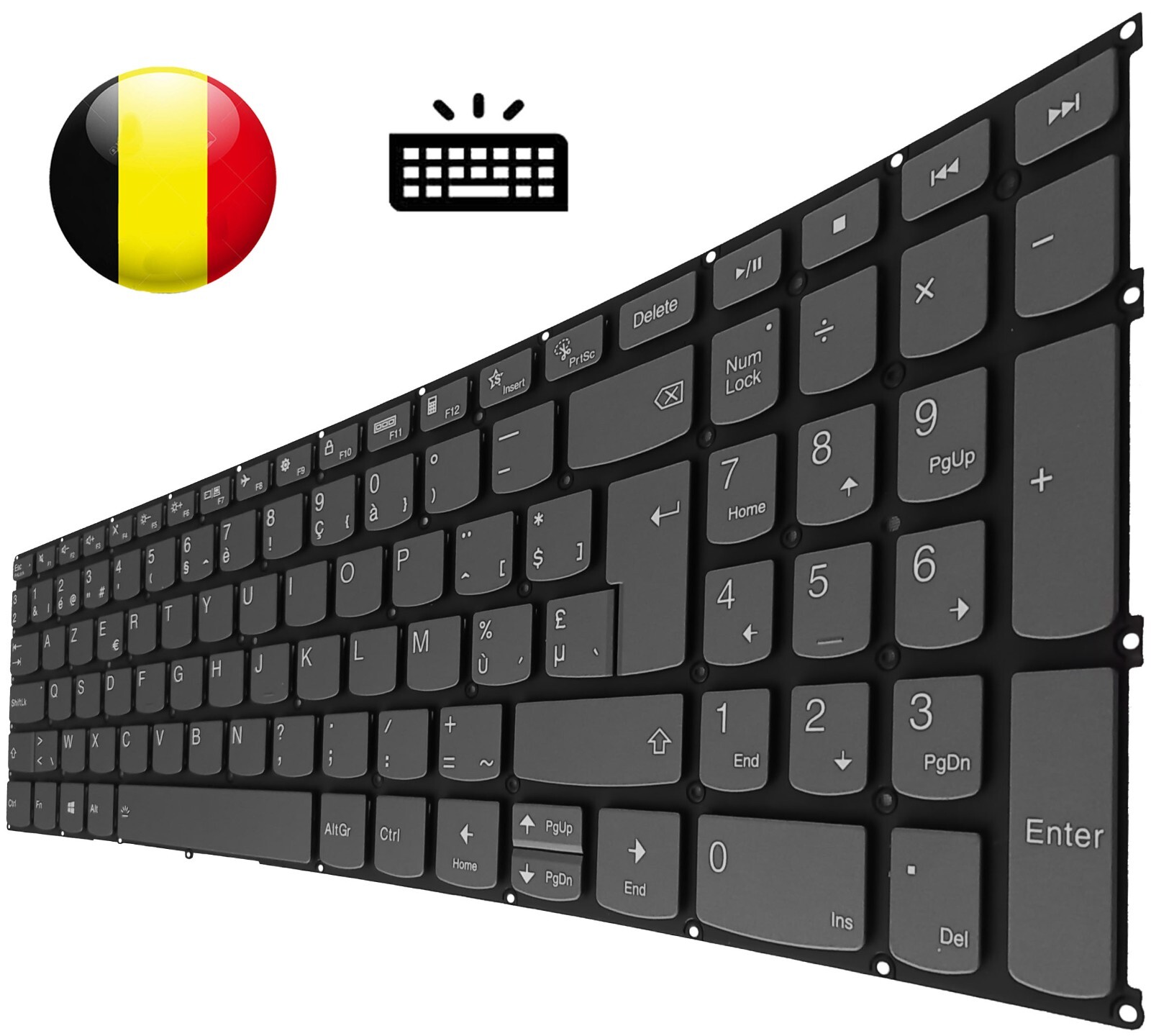 Clavier Belge AZERTY d'Origine pour PC Portable Lenovo Flex 5-15IIL05 Noir