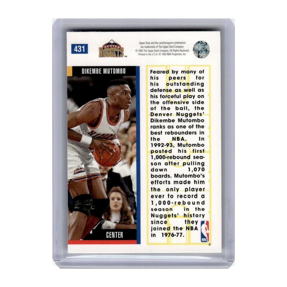 1993 Upper Deck Dikembe Mutombo Nuggets #431 - Image 2 of 3