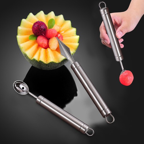 Cortador de frutas de acero inoxidable 2 en 1 2025 kit de cortador de sandía cortador de cabeza tenedor - Imagen 5 de 12