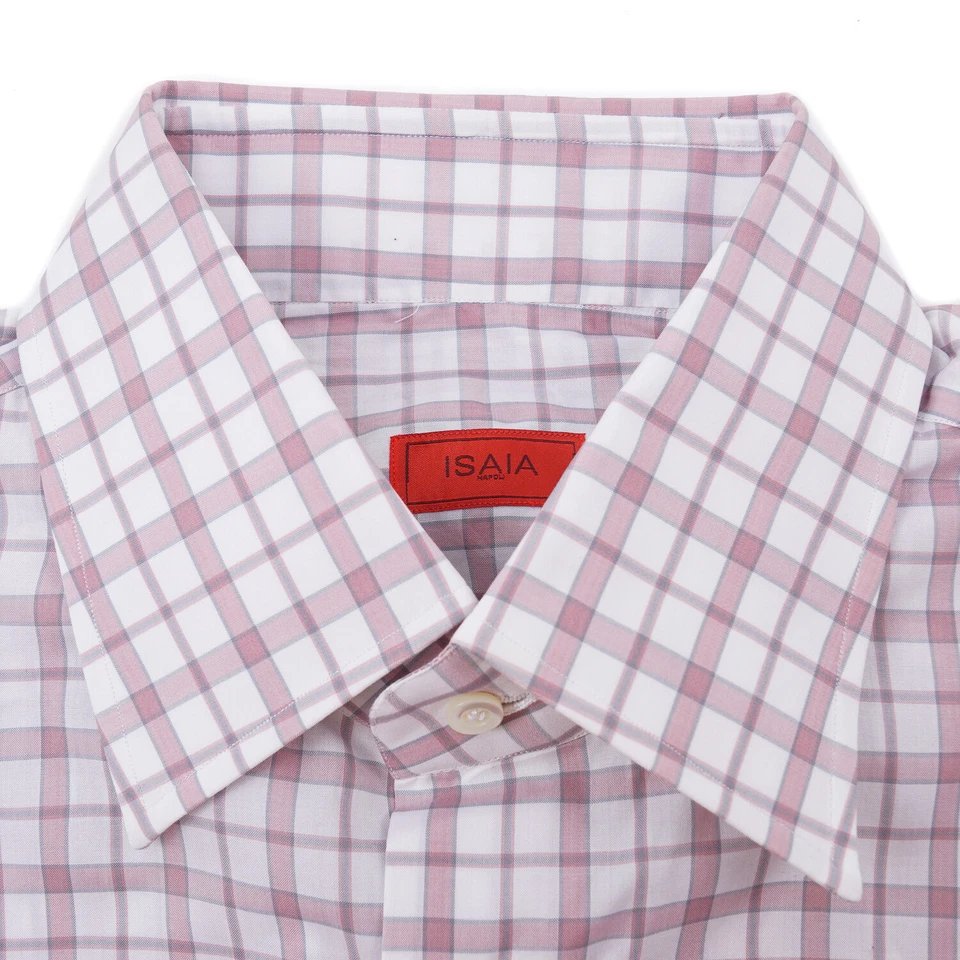 Camisa de vestir Isaia regular-fit 'Italia' rosa y gris a cuadros de algodón 15,75 Foto 4 de 4
