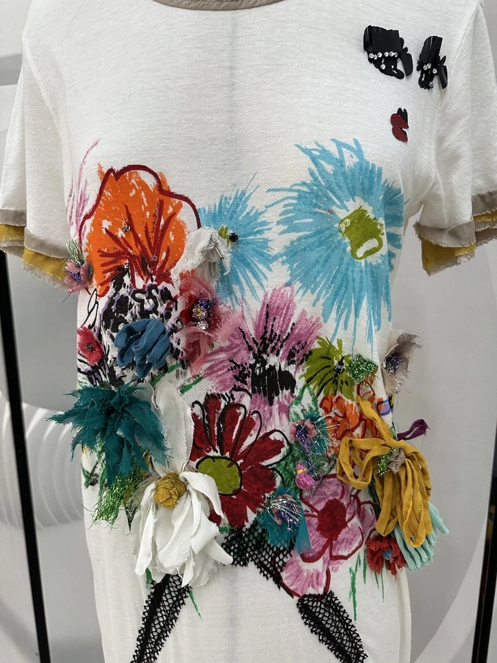 Auténtica túnica Lanvin floral diseños 3D colorida/blanca, vestido corto S Foto 4 de 4