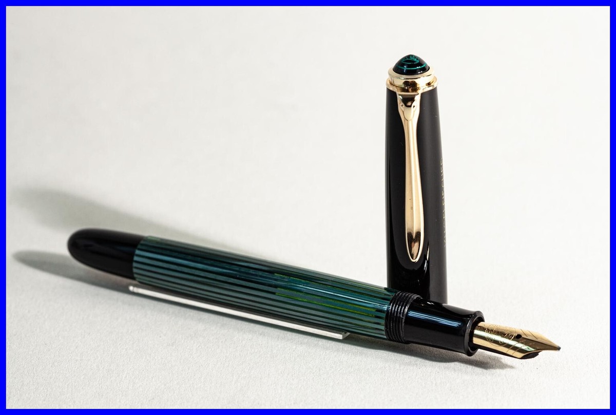 PELIKAN 400 NN Fountain Pen with OB 14K Nib GREEN STRIPED & GOLD