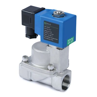 U.S. Solid High Pressure Solenoid Valve 3/4in 12VDC Stainless Steel 100bar