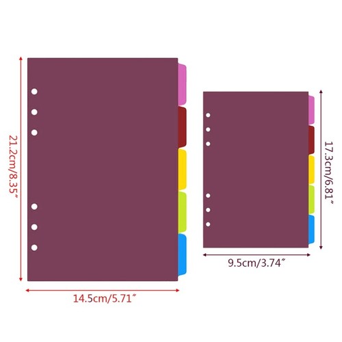 5 Sheets A5 A6 Loose Leaf Spiral Binder Index Separator 6 Hole Page Dividers PP - Picture 8 of 9