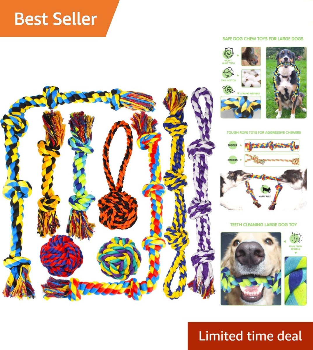 Indestructible Large Dog Chew Toys Pack Heavy Duty Dental Rope