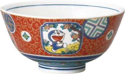 Doraemon Kutani Ware Rice Bowl 12cm Shozafu Style Gold Accent Made in Japan